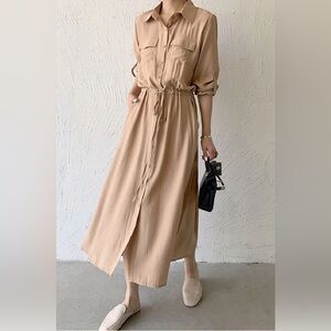 Shirt DressWomen Solid Long Sleeve Japan Style Elegant NWOT